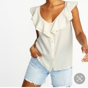 🌸 SPRING SALE Old Navy Double Ruffle Collar Button Up Sleeveless Top Size L